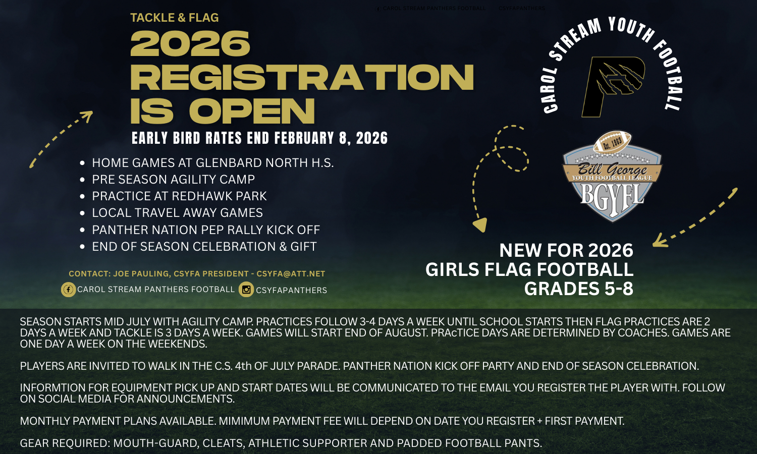 carol stream youth football league (5 x 3 in)